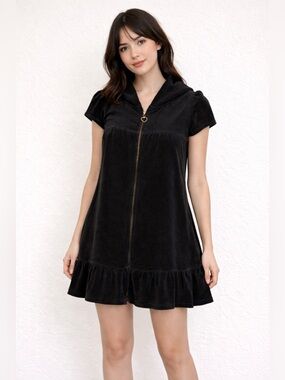Juicy Couture Vintage Y2K Black Terry Cloth Full Zip Mini Dress Size Petite XS